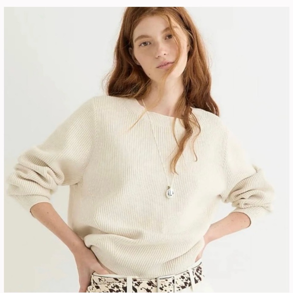 J. Crew ribbed stretch crewneck sweater cream XS $128